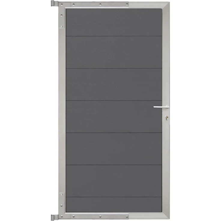 GartenLand WPC Zauneinzeltür Tor Ameland, 90x175 cm, Schiefergrau mit Aluminium Silberrahmen, pflegeleicht und robust