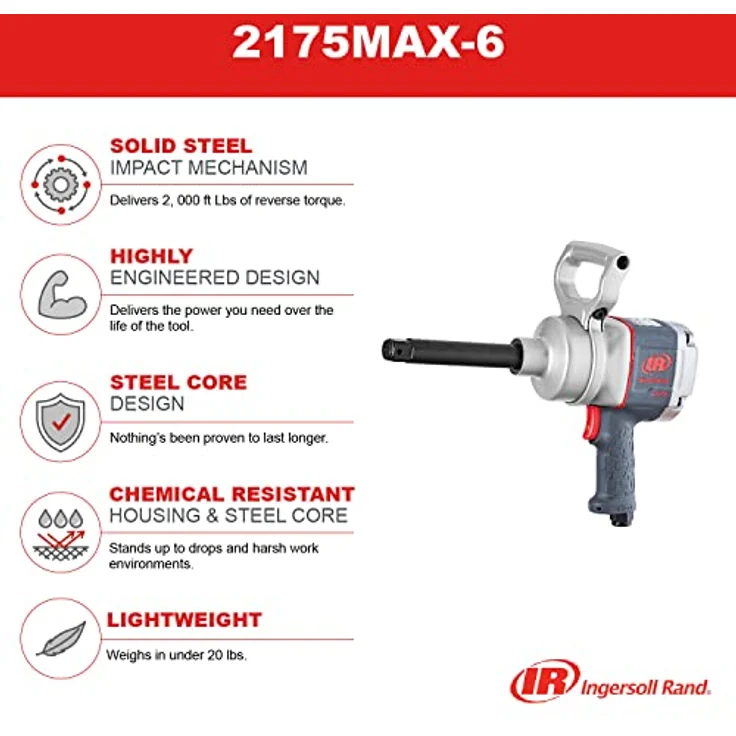 Ingersoll-Rand Druckluft Schlagschrauber 2175MAX-6, kompakt, effizient, 360 Grad verstellbarer Pistolengriff, chrom – Bild 5