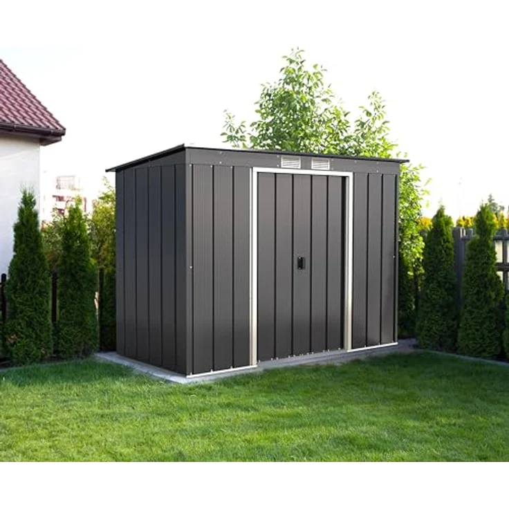 Duramax ECO 8 x 4 (2.85 m²) Metallgerätehaus mit Steildach, Gartenhaus aus feuerverzinktem Metall - Geräteschuppen, robuste und verstärkte Dachkonstruktion, wetterfester Metallschuppen, Anthrazit – Bild 2