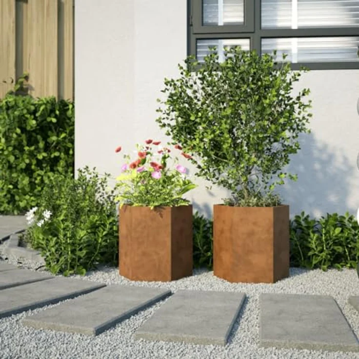 vidaXL Pflanzkübel 2 STK. Sechseckig 46x40x45 Cortenstahl, Witterungsbeständig, Viel Platz und Offener Boden – Bild 3