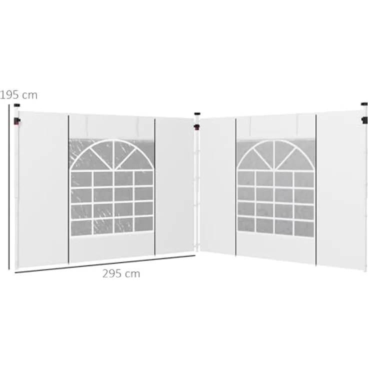 Outsunny Pavillonseitenteil, 2er Set Seitenplanen mit Fenster und Tür, 295x195 cm, für 3x3m oder 3x6m Faltpavillons, Oxford, Weiß – Bild 7