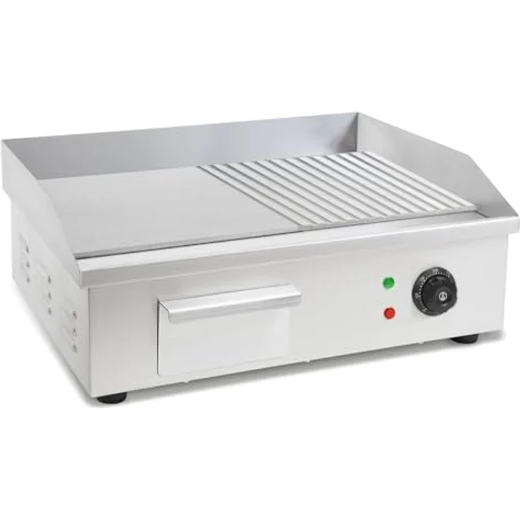 VERTES Elektro Grillplatte FA6-G8-02, 3000 W Plancha Edelstahl, Glatt & Gerillt, 55 x 35 cm, Temperaturbereich 50 bis 300 °C – Bild 4