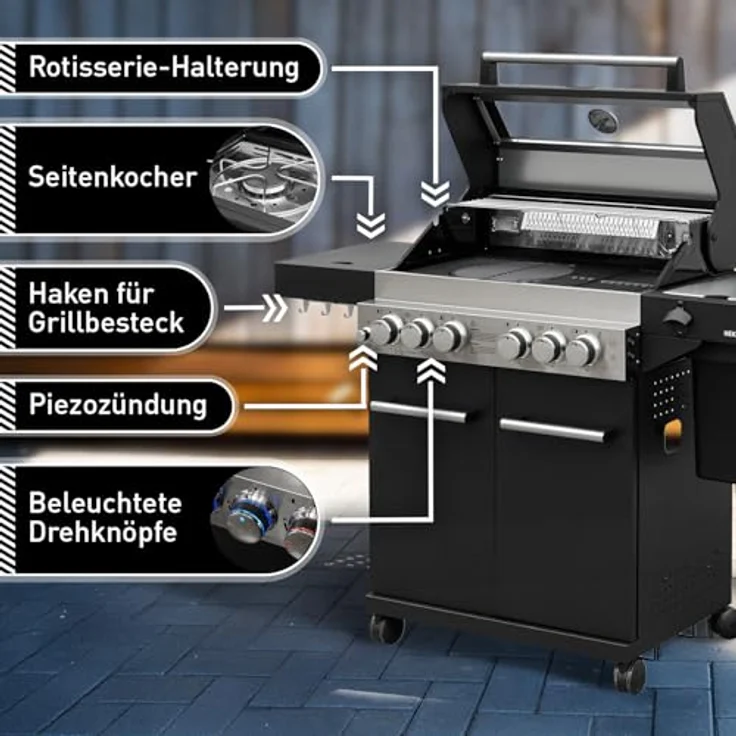 Feuergott Gas-Grillstation Hektor 4B-S mit Infrarotbrenner und Seitenkocher, inkl. Abdeckhaube – Bild 3