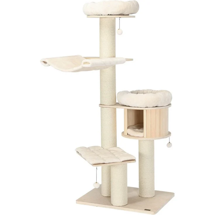 COSTWAY Kratzbaum, 174 cm mehrstöckige Katzenbaum, aus Massivholz, Natur