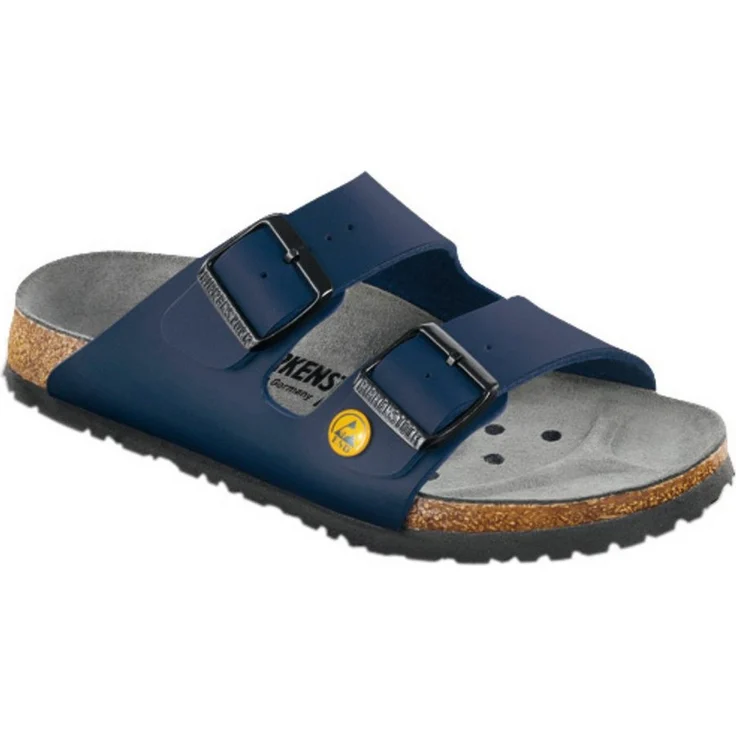 Birkenstock ESD-Sandale Arizona Sandale, blau, ESD-gerecht, anatomisch geformtes Kork-Latex-Fußbett, verstellbare Dornschnalle
