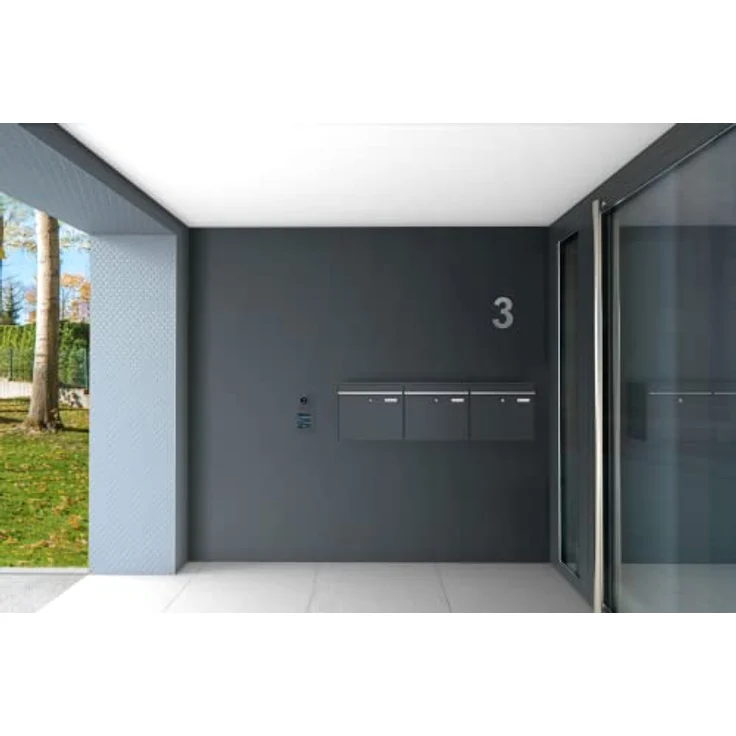 Metzler XXL dreifach Briefkasten aus massivem Stahl in Anthrazit RAL 7016 - Wandmontage - mit austauschbarem Namensschild - Horizontal Bk212 – Bild 3