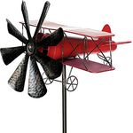 DanDiBo Gartenstecker Metall Doppeldecker Flugzeug XL, 160 cm in Rot mit Windrädern, wetterfest und dekorativ
