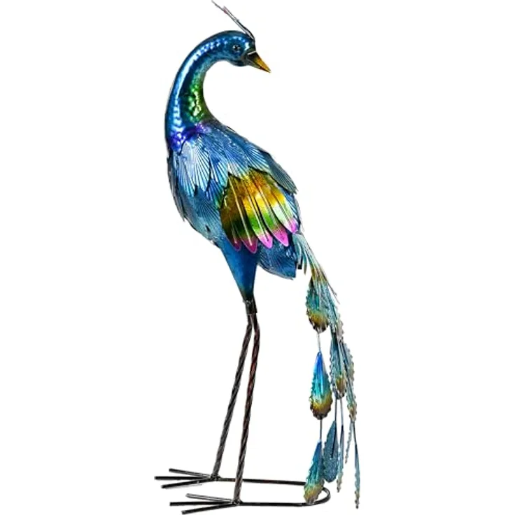 Outsunny Gartenstatue Pfau, 59 cm wetterbeständiges Outdoor-Ornament mit naturgetreuen Details, stabile Skulptur für Balkon und Terrasse