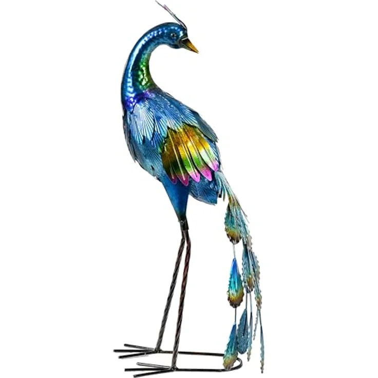 Outsunny Gartenstatue Pfau, 59 cm wetterbeständiges Outdoor-Ornament mit naturgetreuen Details, stabile Skulptur für Balkon und Terrasse – Bild 1