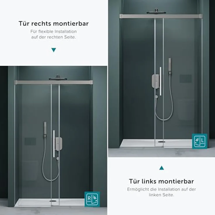 Mai & Mai Dusch-Schiebetür Nischentür Dusche Duschtür H:195cm ESG Nano, 100x195 cm in Klarglas – Bild 6