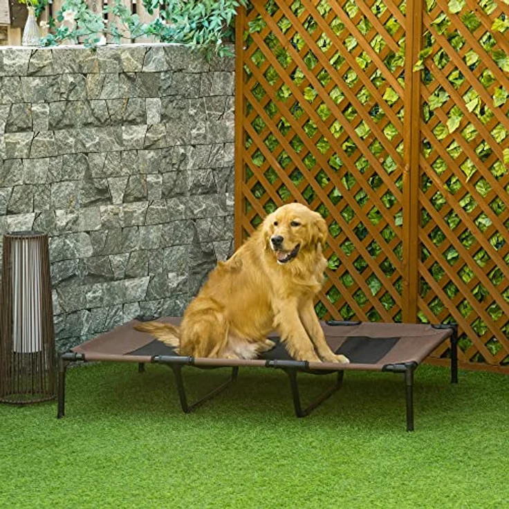 Pawhut Hundebett Outdoor Hundeliege Outdoor Katzenbett Haustierbett Schlafplatz Metall Oxford-Gewebe Kaffee-Braun 122 x 92 x 23 cm – Bild 2