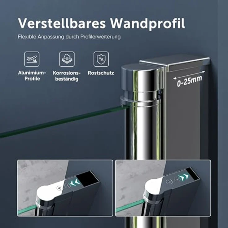 doporro Dusch-Drehtür Nischentür Teramo24, 80x195 cm, ESG-Sicherheitsglas, Aluminiumprofil, Hebe-/Senkmechanismus, Edelstahlgriffe - Preisvergleich – Bild 2
