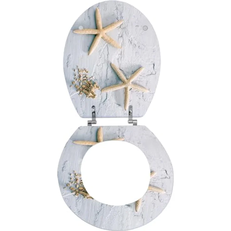 MSV WC-Sitz Seestern MDF, beige 42,5 cm x 36,5 cm x 5 cm, rostfreie Stahlscharniere, hygienische Oberfläche, rutschfest – Bild 6