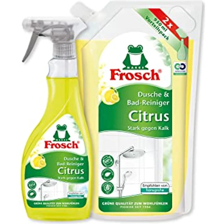 FROSCH Dusche & Bad Reiniger Citrus, 950ml Nachfüller, kraftvoll gegen Kalk, umweltfreundlich – Bild 3