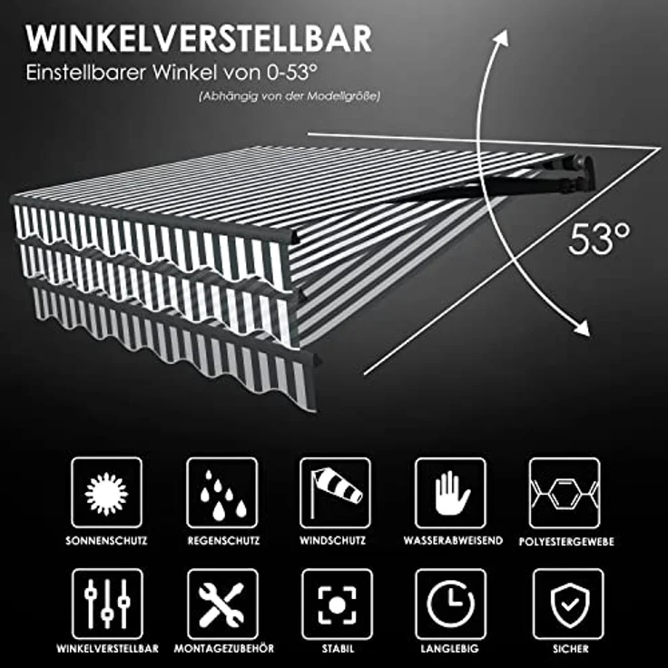 KESSER Gelenkarmmarkise manuelle Markise Gelenkmarkise Terrassenmarkise Klemmmarkise Sonnenmarkise inkl. Wandhalterung Sonnenschutz Balkonmarkise wasserabweisender Alu-Polyester 250 x 200 cm, Weiß - Anthrazit – Bild 4