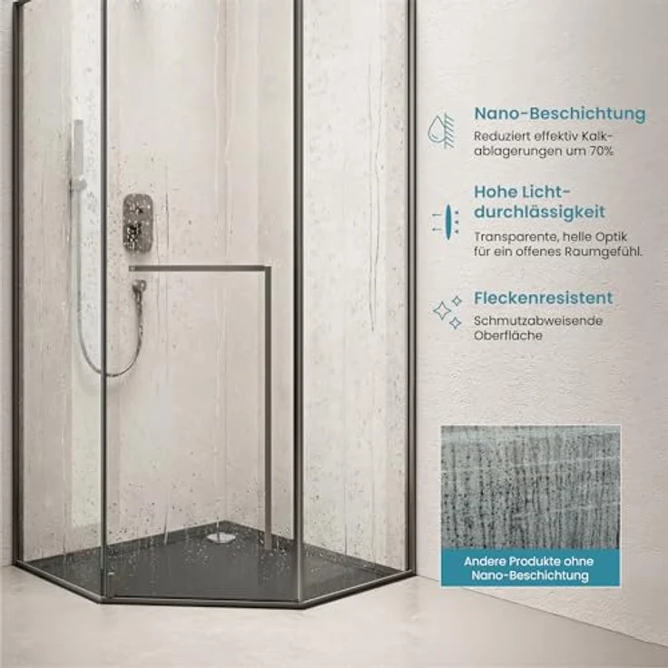 doporro Ravenna68K-plus Fünfeckdusche Duschkabine 80x80cm, 8mm ESG-Sicherheitsglas Klarglas mit Nano-Beschichtung, Edelstahlgriffe, einfach montierbar – Bild 4