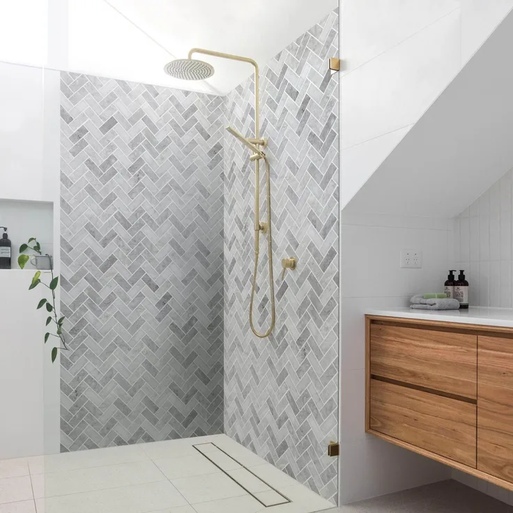 Apalis Home Duschrückwand mit Motiv, selbstklebend, 0.35 mm wasserfestes Wandpaneel in grau mit Fliesenoptik, fugenlos, Smart matt, 80x190 cm