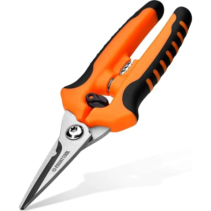 FRONTTOOL Universalschere mit Abisolierfunktion, Edelstahl, ergonomischer 2-Komponenten-Griff, rostfreie gezahnte Klinge – Bild 1