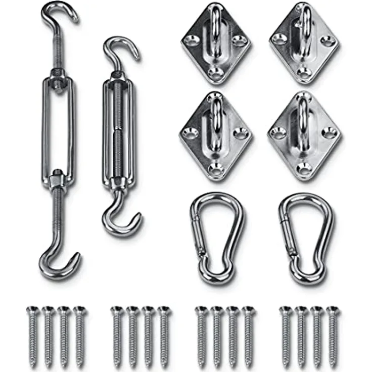 your GEAR Fix-It Tarp - Sonnensegel Montage Set aus Edelstahl Befestigungsset für Wand Holz-Pfosten Zaun Baum 24 teilig
