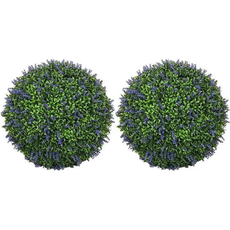 HOMCOM Kunstpflanze 2er-Set, 42 cm, in Kugelform Lavendel, lebendiges Design, UV-geschützt, Violett+Grün