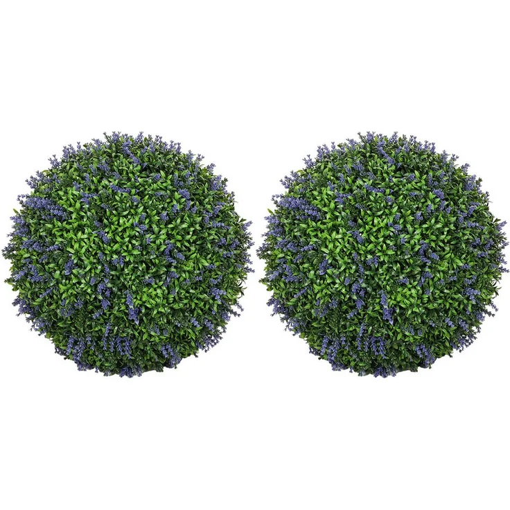HOMCOM Kunstpflanze 2er-Set, 42 cm, in Kugelform Lavendel, lebendiges Design, UV-geschützt, Violett+Grün