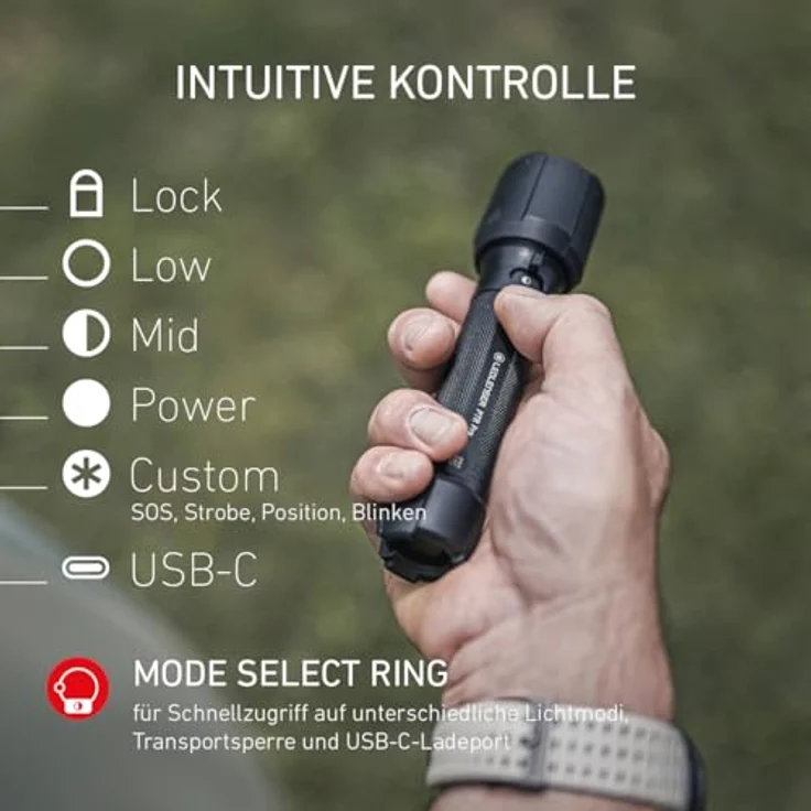 Ledlenser P7R Pro, wiederaufladbare LED Taschenlampe mit 2000 Lumen, 320m Fokus, 8 Modi, IP68 wasserdicht, 60 Stunden Betriebszeit, USB-C, Werkstattlampe für Mechaniker und professionelle Anwendungen – Bild 3