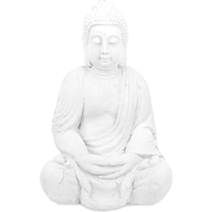 Relaxdays Buddha Figur sitzend, 70 cm hoch, XL wetterfest & frostsicher, Deko Skulptur für Garten und Wohnzimmer, weiß – Bild 1