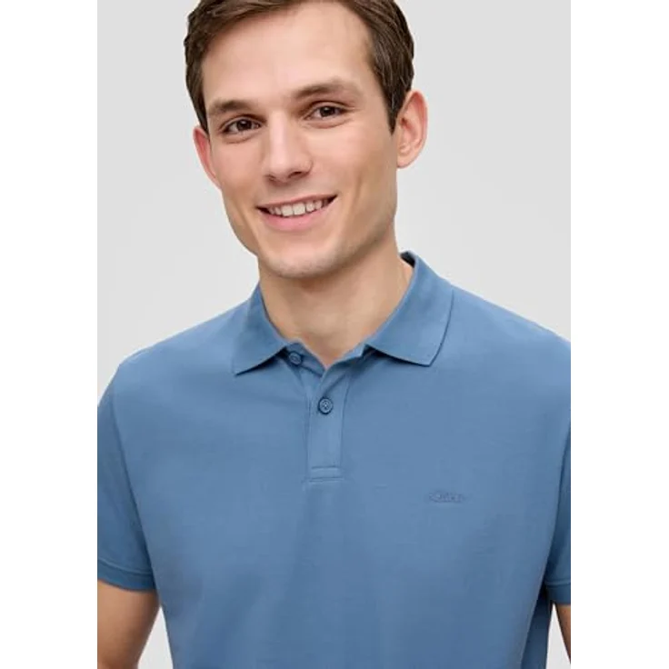 s.Oliver Poloshirt mit Logostickerei, Jerseystoff aus Baumwolle, hüftlang - blau – Bild 4