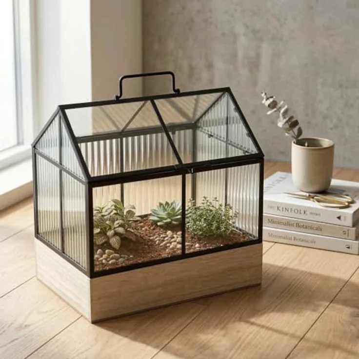 EDAXO Mini-Gewächshaus KALA, Metallrahmen mit Glas, 30 x 26 x 18 cm, ideal für Kräuter und Sukkulenten – Bild 8