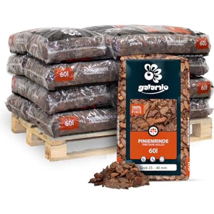 GALAMIO Pinienrinde Grob, Rindenmulch 25-40mm, 720l in 12 Säcken, umweltfreundlich und dekorativ für Garten und Terrarium