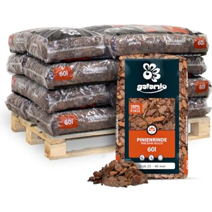 GALAMIO Pinienrinde Grob, Rindenmulch 25-40mm, 720l in 12 Säcken, umweltfreundlich und dekorativ für Garten und Terrarium – Bild 1