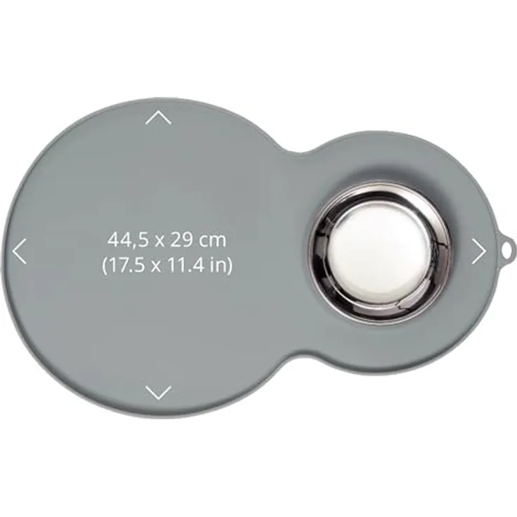 Catit Napfunterlage Silikonmatte Erdnuss grau, weiche Unterlegmatte mit Rand, schnurrhaarfreundlich und integrierter Schlaufe, 46 x 29 cm