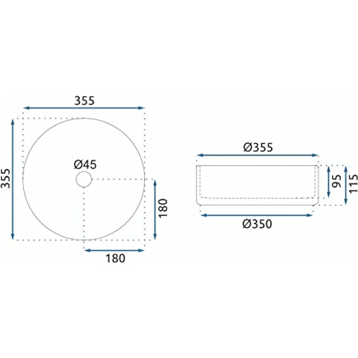 Rea Aufsatzwaschbecken Cristal Black, Glas-Waschbecken für Badezimmer, freistehend, 355 x 355 x 115 mm (schwarz) – Bild 3