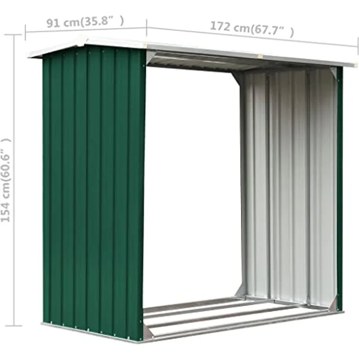 vidaXL Brennholzlager Kaminholzunterstand Brennholzregal Brennholzunterstand Kaminholzständer Holzlager Verzinkter Stahl 172x91x154cm Grün – Bild 4