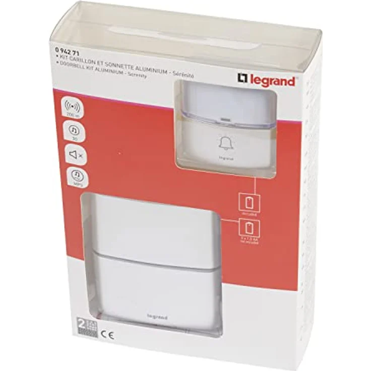 Legrand, Funkklingel-Set Premium batteriebetrieben mit MP3-Funktion, 1x wasserdichtem Klingeltaster (IP54), 1x Gong mit 30 Melodien, 100m Reichweite, 094271 – Bild 4