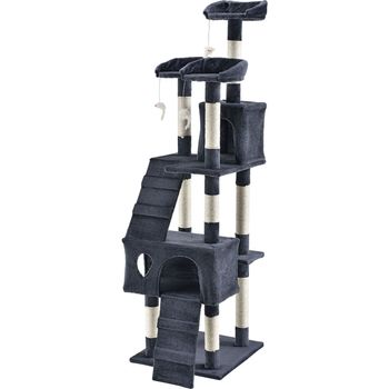 Wiltec Kratzbaum 170 Cm Schwarz - Katzenbaum Mit Sisalstämmen, 3 Plattformen & 2 Häusern