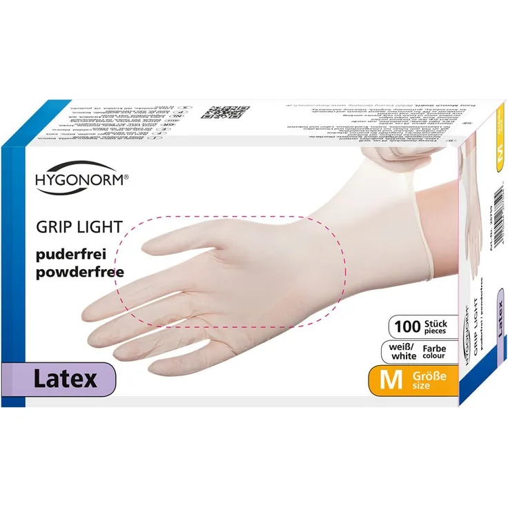 Hygonorm Latex-Handschuh Grip Light puderfrei M 24cm weiß VE=100 Stück
