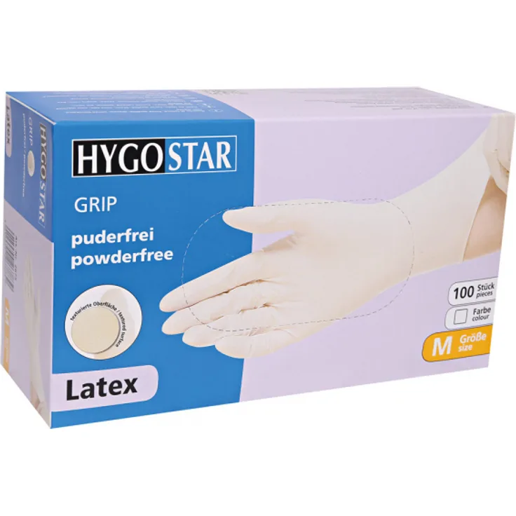 HygoStar Latex-Handschuh Grip puderfrei M 24cm weiß VE=100 Stück