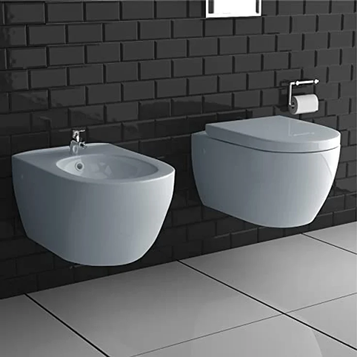 Alpenberger Hänge WC & Bidet | Badezimmer Set | Kloschüssel mit WC Sitz mit Absenkautomatik | Bidet für Intimdusche mit Hahnloch und Überlaufschutz | WC Spülrandlos | Passend Geberit - Preisvergleich – Bild 3