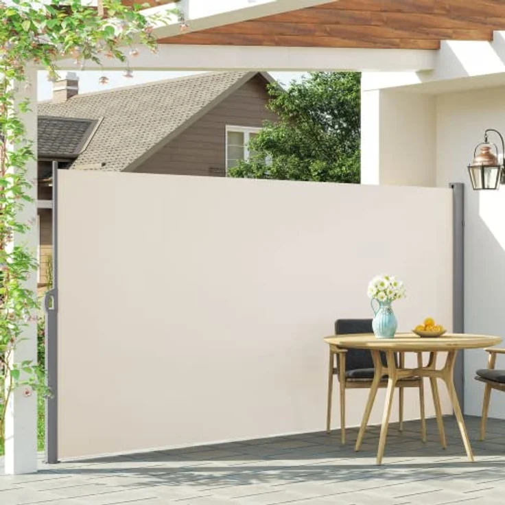LARMNEE Seitenmarkise, ausziehbar 180 x 450 cm, rostbeständig, UV-Schutz, Blickdicht, für Balkon, Terrasse, Garten, Beige EBE1845TBP02 – Bild 3