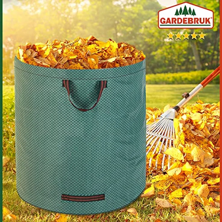 GARDEBRUK® Gartenabfallsack 6x280 Liter 50 kg Belastbarkeit doppelte Nähte 3 stabile Griffe robust abwaschbar Garten Rasensack Gartentasche Laubsack, 6er Set, Polyethylen, grün – Bild 4
