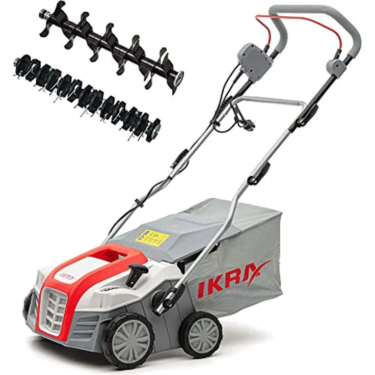 IKRA Elektro Vertikutierer IEVL 2000, 2-in-1 Rasenlüfter mit 55l Fangkorb, 40cm Arbeitsbreite, 2000 Watt Motor
