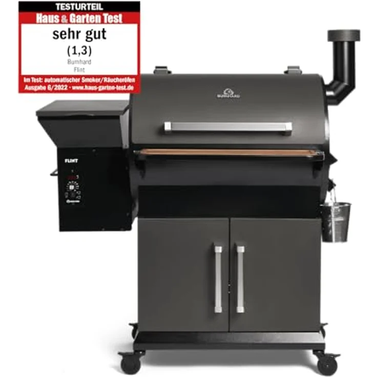 BURNHARD Smoker FLINT, Pelletsmoker mit Temperaturregelung 70°C - 230°C, inkl. UV-beständiger Abdeckhaube und 3 Edelstahl-Grillrosten – Bild 1
