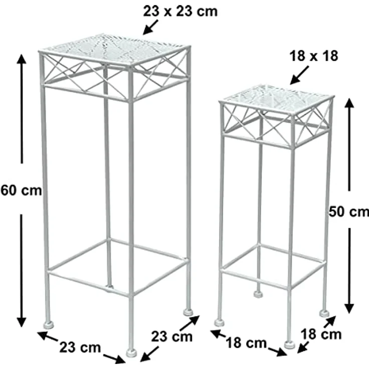 DanDiBo Blumenständer 2er Set, Weiß Metall, Eckig Beistelltisch für Pflanzen und Kräuter – Bild 2
