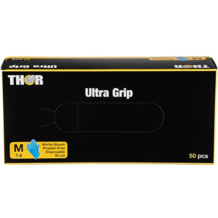 ABENA | THOR Ultra Grip Long 50 Stück (Größe M, 30 cm) | Blaue Nitrilhandschuhe für einen sicheren Griff | Sichere Latexfreie Einmalhandschuhe | Dicke Einweghandschuhe ohne Puder
