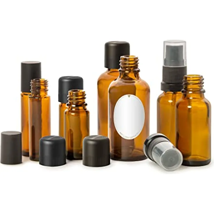 PRIMAVERA Leerflaschenset DIY - Flaschen zum Abfüllen - mit Tropfeinsatz, Verschluss und Etikett - Aromatherapie, Duftmischungen