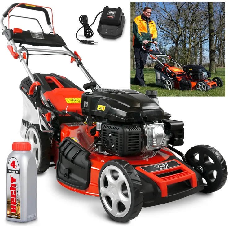 HECHT 551 SXE Benzin-Rasenmäher mit Elektrostart | 51 cm Schnittbreite | 5in1 Funktion | 5,5 PS | Mulchkit