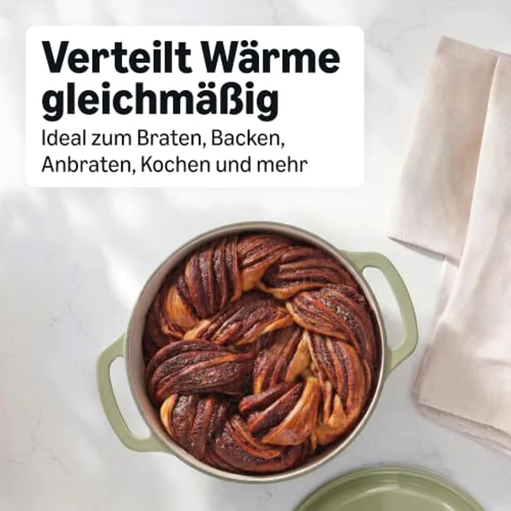 Amazon Basics Rundschmortopf, Emailliertes Gusseisen, 4,1 L, Olivgrün, mit Deckel, Backofenfest bis 260 °C, geeignet für Induktion – Bild 3