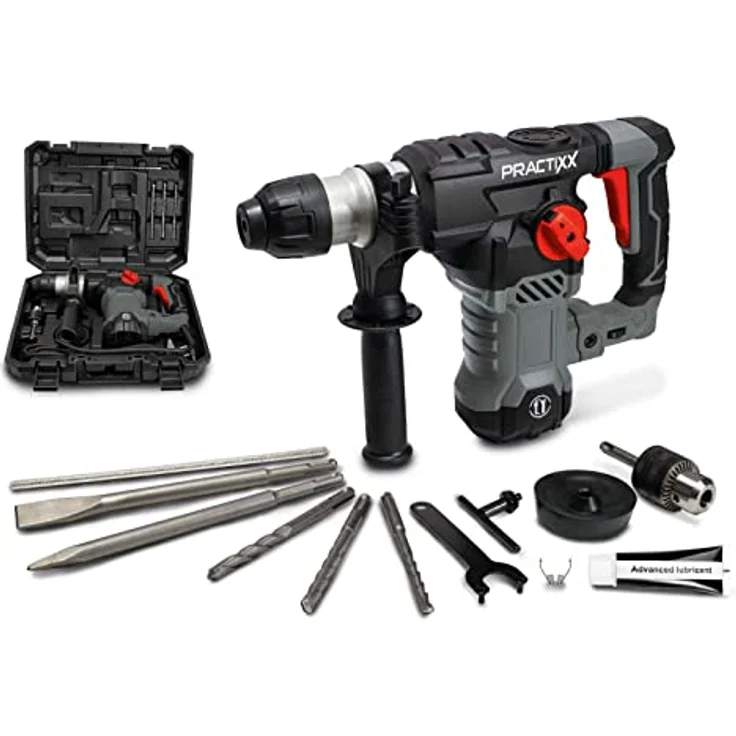 Practixx SDS-Plus Bohrhammer PX-BH-7V, 1500W mit 7 Joule Schlagkraft, 6 Geschwindigkeiten bis 920 U/min, 4250 BPM, 32mm Bohrleistung, inkl. Koffer, Bohrer & Adapter – Bild 1