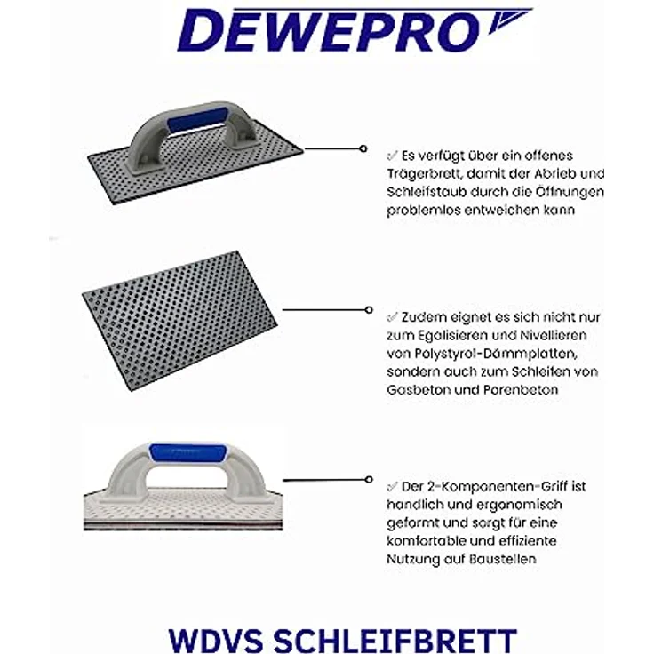 2er Set DEWEPRO® WDVS + Porenbeton Schleifbrett - Raspelbrett mit verzinktem Stahlblech-Raspelbelag - 380x160mm - Egalisierungsbrett - Handschleifer - WDVS-Schleifer – Bild 4